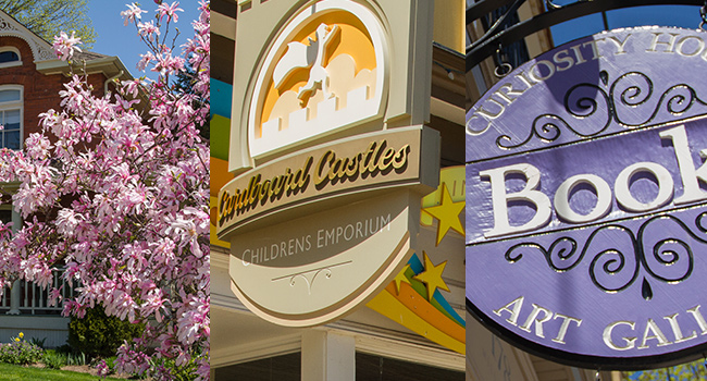 Signs for Cardboard Castles, Curiosity House Bookstore and 100 Mile Store